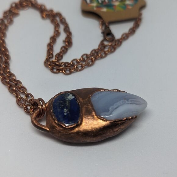 'Ferrinol' Lapis, Sunstone & Blue Lace Agate Reversible Copper Handmade Necklace - Picture 9 of 9